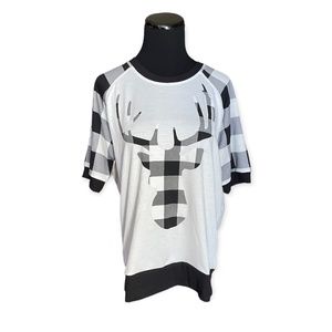 M LuLaRoe Holiday Jane Medium Winter Perfect Plaid Deer Short Sleeve 10-12